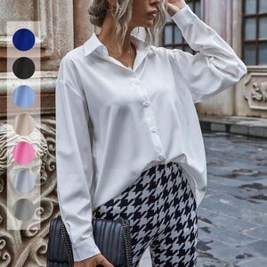 ✨4 for $15✨ Loose Solid Color Long Sleeve Shirt Long Sleeve Top White button up